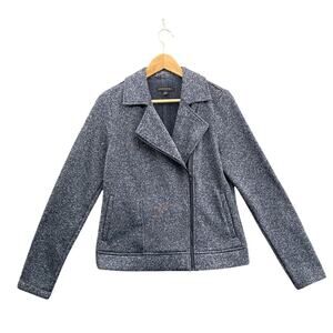 Banana Republic Steel Blue Gray Fleece Lined Zip Up Moto Jacket Women Medium